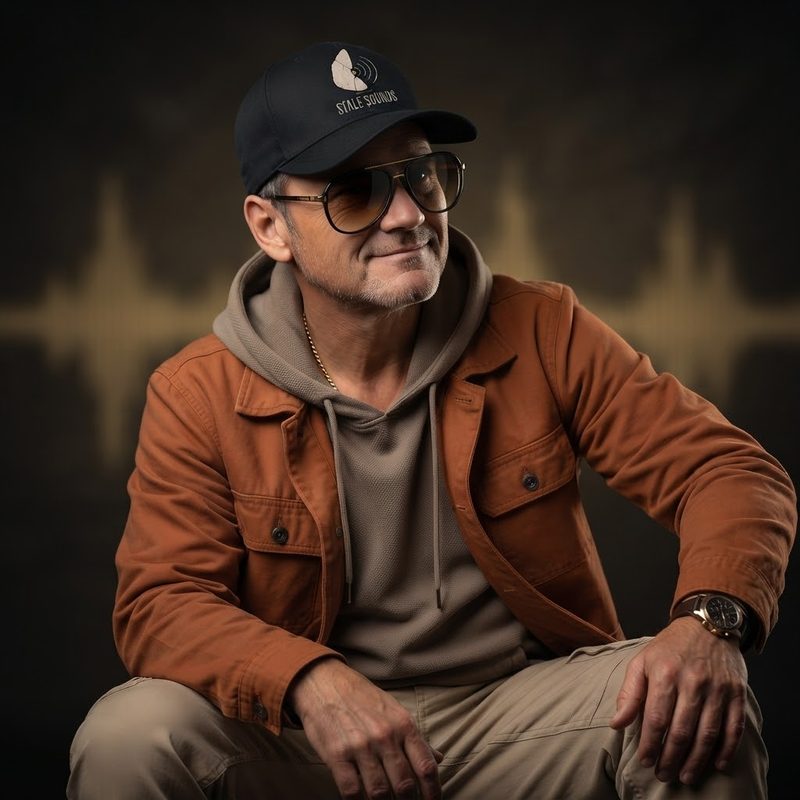 Stale Jan in front of a sound-wave backdrop